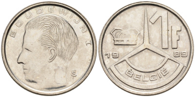 Бельгия 1 франк 1989 Belgie KM 171 железо плакированное никелем    4189-113