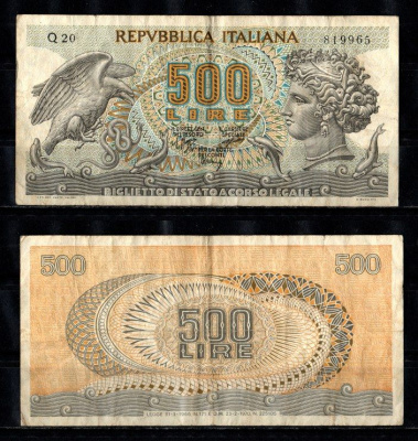 Италия 500 лир 1970 Pick 93 a бумага 2198-25-1-2