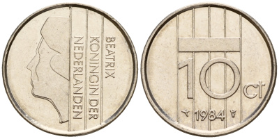 Нидерланды 10 центов 1984 Беатрикс (1980-2013) KM 203 никель    4598-357