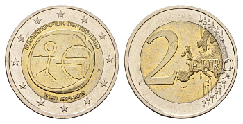 Германия 2 евро 2009 10 лет монетарной политики ЕС (EMU) и введения евро KM 277 биметалл aUNC 4693-1033