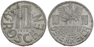 Австрия 10 грошей 1973 KM 2878 алюминий 4135-246