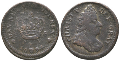ДАНИЯ 1/2 СКИЛЛИНГА 1694 КРИСТИАН V (1670-1699) KM 421.1 медь 100-1153