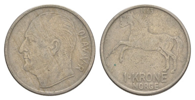 Норвегия 1 крона 1963 Улаф V (1957-1991) KM 409 медно-никель 4635-643