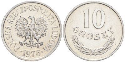 ПОЛЬША 10 ГРОШЕЙ 1976 MW KM АА47 алюминий 4528-228