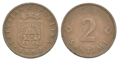 Латвия 2 сантима 1992 KM 21 сталь плакированная медью 4627-1243