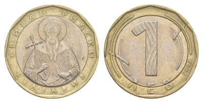 Болгария 1 лев 2002 святой Иоанн Рыльский KM 254 биметалл 4529-1253