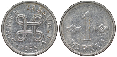 Финляндия 1 марка 1955 KM 36a никелированное железо 4164-128