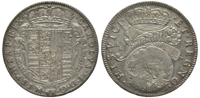 Неаполь и Сицилия тари (2 карлини) 1685 Карл II Испанский серебро aUNC 00-822-04