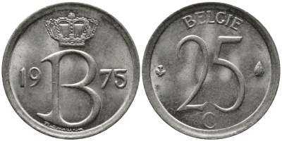 Бельгия 25 сантимов 1975 Belgie, Бодуэн I (1951-1993) KM 154.1 медно-никель 99-363