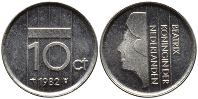 НИДЕРЛАНДЫ 10 ЦЕНТОВ 1982 БЕАТРИКС KM 203 никель 4392-429