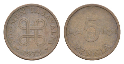 Финляндия 5 пенни 1973 KM 45 медь 4647-264
