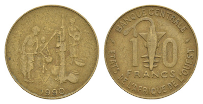 Западная Африка (BCEAO) 10 франков 1990 KM 10 медь алюминий никель 4656-843