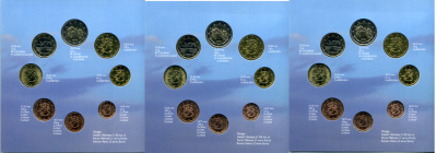 Финляндия набор из трех евронаборов по 8 монет в каждом 1999, 2000, 2001 официальный набор в оригинальном буклете  биметалл  UNC  5-6-1-14