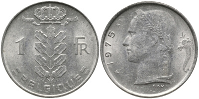 БЕЛЬГИЯ 1 ФРАНК 1975 BELGIQUE KM 142.1 медно-никель 65-1132