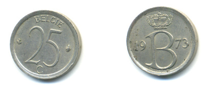 БЕЛЬГИЯ 25 САНТИМОВ 1973 BELGIE KM 154.1 медно-никель 86-1311