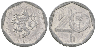 Чехия 20 геллеров 1993 KM 2.1 алюминий 4618-369