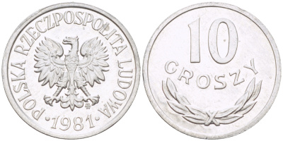 ПОЛЬША 10 ГРОШЕЙ 1981 MW KM AA47, Parchimowicz 206u алюминий UNC 4181-1139