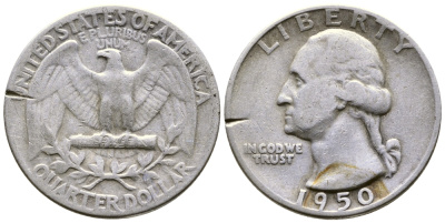 США 25 центов = квотер 1950 Вашингтон KM 164 серебро 4385-336
