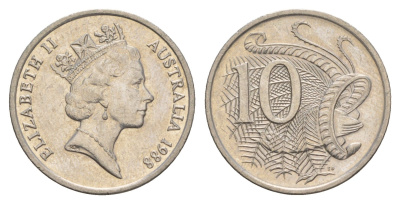 Австралия 10 центов 1988 Елизавета II (1952-2022), птица лирахвост KM 81 медно-никель aUNC 4657-154