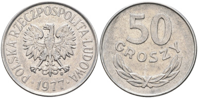 Польша 50 грошей 1977 MW, Народная Республика KM 48.1, Parchimowicz 210l алюминий 3336-452