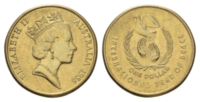 Австралия 1 доллар 1986 Международный год мира KM 87 алюминиевая бронза aUNC 4671-511