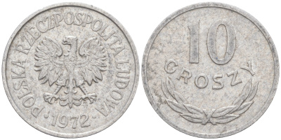 ПОЛЬША 10 ГРОШЕЙ 1972 MW KM АА47 алюминий 187-914