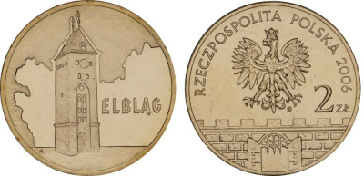 Польша 2 злотых 2006 MW, серия польские города, Эльблонг (ELBLAG) KM 546, Parchimowicz 989 латунь UNC 603-444