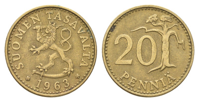 Финляндия 20 пенни 1963 KM 47 алюминиевая бронза 4671-951