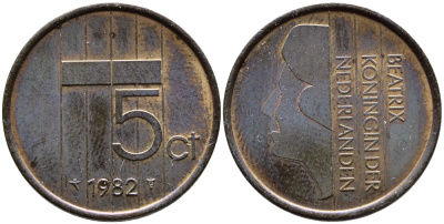 Нидерланды 5 центов 1982 Беатрикс (1980-2013) KM 202 бронза 4391-1251