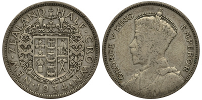 Новая Зеландия 1/2 кроны 1934 Георг V (1910-1936) KM 5 серебро 272-812