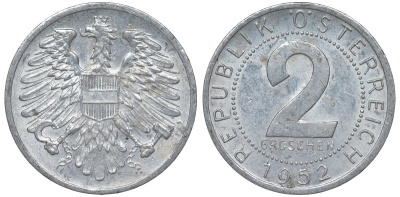 Австрия 2 гроша 1952 KM 2876 алюминий 4164-254