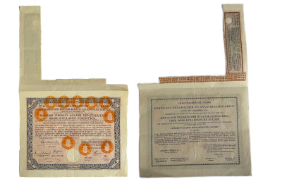 Венгрия государственная облигация в 100000 нидерландских флоринов (5% дивидендов в год) 1917 бумага 48-23-1-2