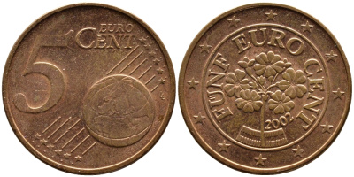 АВСТРИЯ 5 ЕВРОЦЕНТОВ 2002 KM 3084 сталь плакированная медью 4391-235