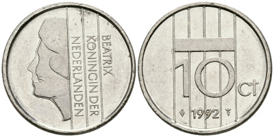 НИДЕРЛАНДЫ 10 ЦЕНТОВ 1992 БЕАТРИКС KM 203 никель 96-552