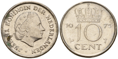 Нидерланды 10 центов 1975 Юлиана (1949-1980) KM 182 никель    4598-329
