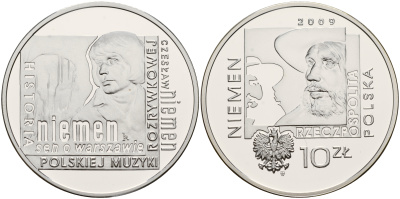 Польша 10 злотых 2009 Чеслав Немен, польский композитор (1939-2004) KM 686 серебро  PROOF 1096-5-52