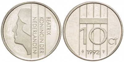 НИДЕРЛАНДЫ 10 ЦЕНТОВ 1992 БЕАТРИКС KM 203 никель 4547-928
