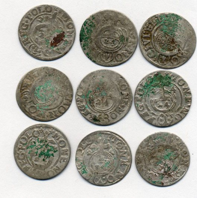 ПОЛЬША ЛОТ ИЗ 9 МОНЕТ В ПОЛТАРАК XVII век серебро M12-13-1