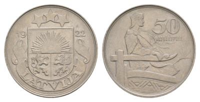 Латвия 50 сантимов 1922 год-тип KM 6 никель 4657-751