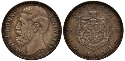 Румыния 2 бани 1880 В, Кароль I как принц (1866-1881) KM 11.2 медь 1530-1334