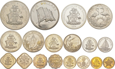 Багамские острова официальный набор из 9 монет 1974 в оригинальной коробке, с сертификатом KM Ps 10 PROOF 3-4-1-54