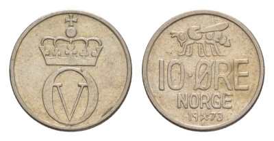 Норвегия 10 эре 1973 Улаф V (1957-1991) KM 411 медно-никель 4632-1157