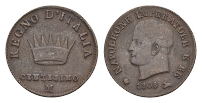 Италия 1 чентезимо 1808 M, Наполеон С 1.2 медь 603-641