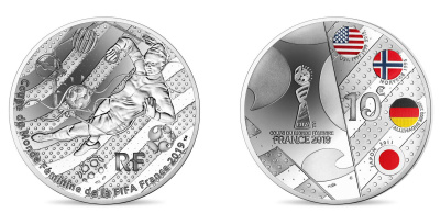 Франция 10 евро 2019 Чемпионат мира по футболу среди женщин, FIFA, Тип 1, оригинальная коробка, сертификат KM NEW серебро PROOF 8-1-03-06
