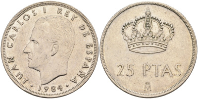 Испания 25 песет 1984 Хуан Карлос I (1975-2001) KM 824 медно-никель 4583-1125