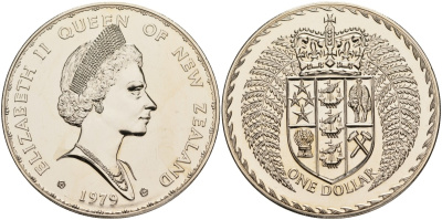 Новая Зеландия 1 доллар 1979 герб Новой Зеландии, Елизавета II (1952-2022) KM 48 медно-никель UNC 4552-1134