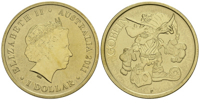 Австралия 1 доллар 2011 серия мифические существа, гоблин KM 1582 алюминиевая бронза UNC M42-06