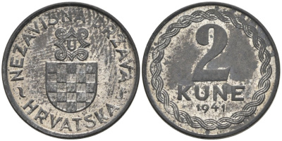 Хорватия 2 куны 1941 королевство KM 2 цинк aUNC 177-1447