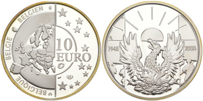 Бельгия 10 евро 2005 60 лет освобождения от фашизма KM 252 серебро PROOF 01-151-13