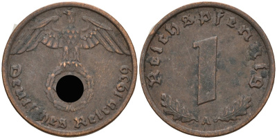 Германия 1 рейхспфенниг 1939 A KM 89, J 361 бронза 4396-934